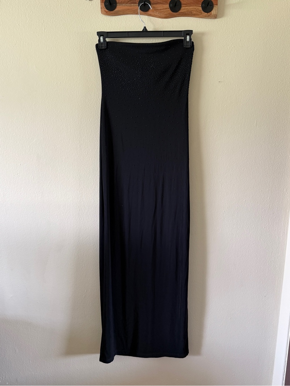 Wet Seal NWT Vintage Y2K Black Beaded Strapless Tube Slinky Maxi Dress Size L